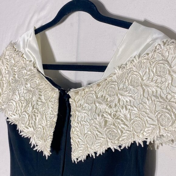 Vintage Collections Black Cocktail Dress With Floral Lace Shawl Neckline 10 - Picture 9 of 13